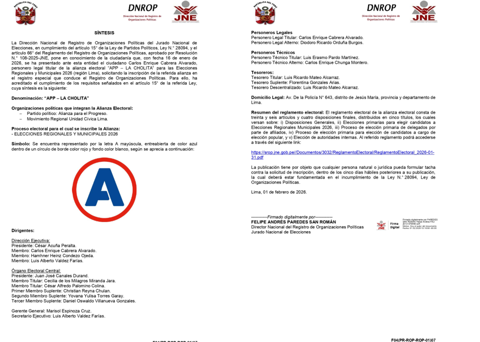 SINTESIS ALIANZA APP - LA CHOLITA