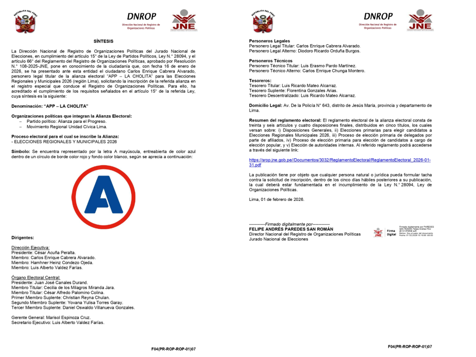 SINTESIS ALIANZA APP - LA CHOLITA